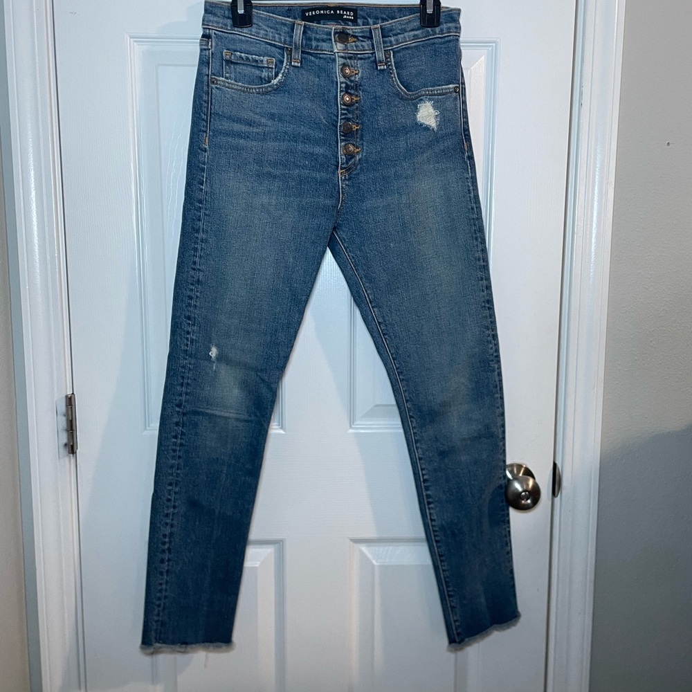 Veronica Beard 27 Skinny Jeans – Slight Distress, Front Button